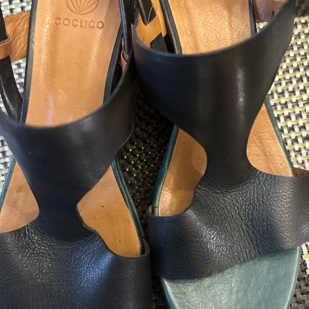 Coclico Black and Tan Leather Sandals with Textured Finish